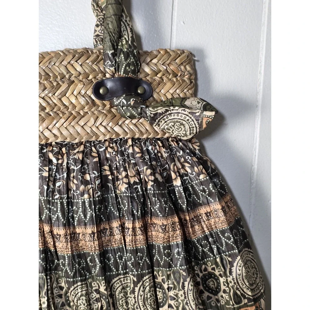 Sun Sand Straw Woven Boho Floral Shoulder Tote Handbag Purse Large
